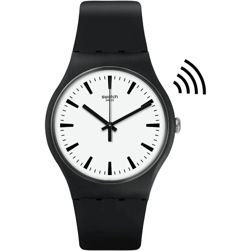 Swatch SwatchPAY! Blackback Pay Quartz White Dial Silicone Strap Watch SVIB105-5300