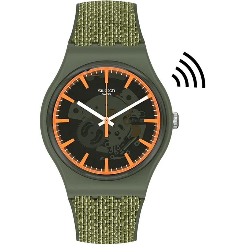Swatch SwatchPAY! BnWPAY! Quartz Green Dial Green Silicone Strap Watch SVIG100-5300