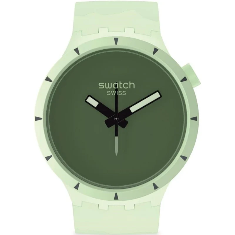 Swatch Big Bold Bioceramic Forest Quartz Green Dial Silicone Strap Watch SB03G100