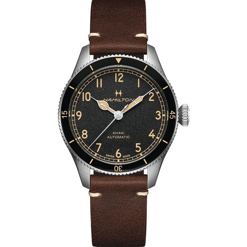 Hamilton Khaki Aviation 38mm Black Dial Leather Mens Automatic Watch H76205530