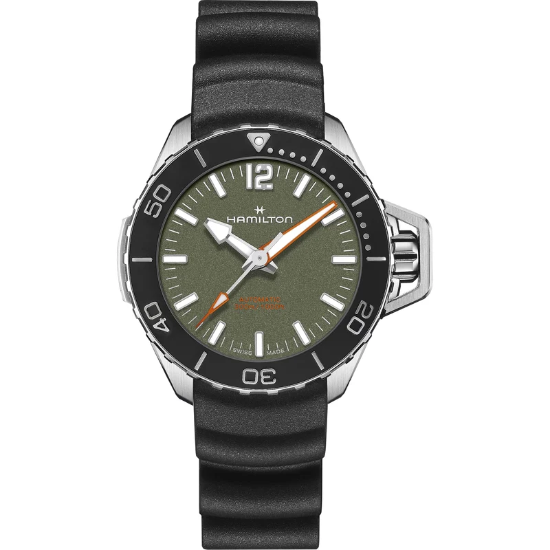 Hamilton Khaki Navy 41mm Green Dial Rubber Mens Automatic Watch H77455360