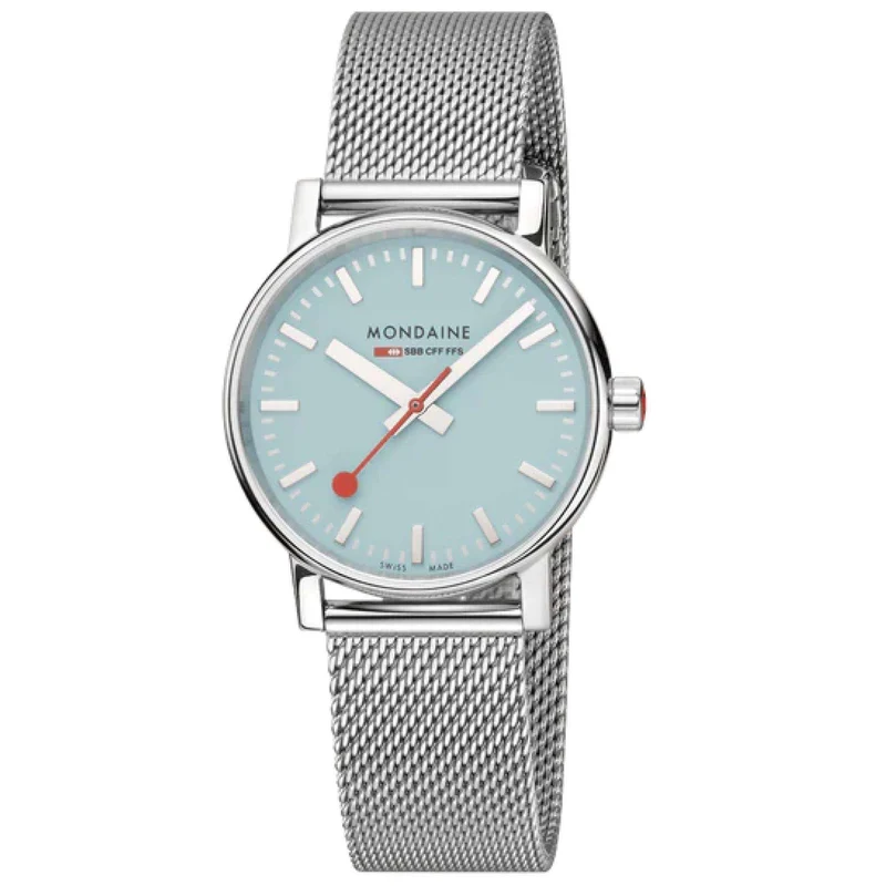 Mondaine Evo2 35mm Turquoise Dial Steel Quartz Watch MSE.35140.SM