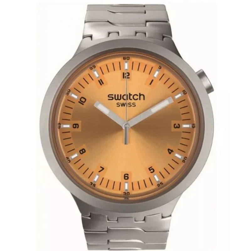 Swatch Big Bold Amber Sheen Quartz Orange Dial Stainless Steel Bracelet Unisex Watch SB07S103G