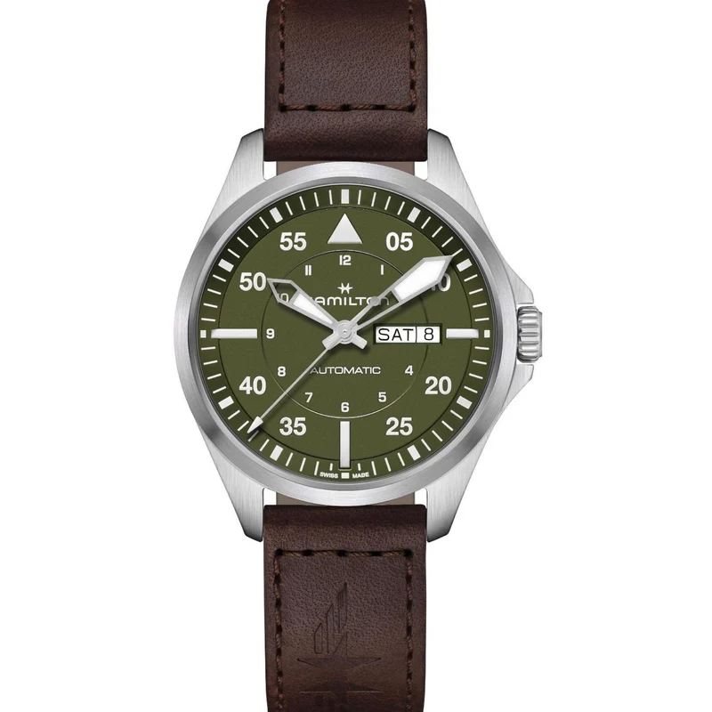 Hamilton Khaki Aviation 42mm Green Dial Leather Mens Automatic Watch H64635560