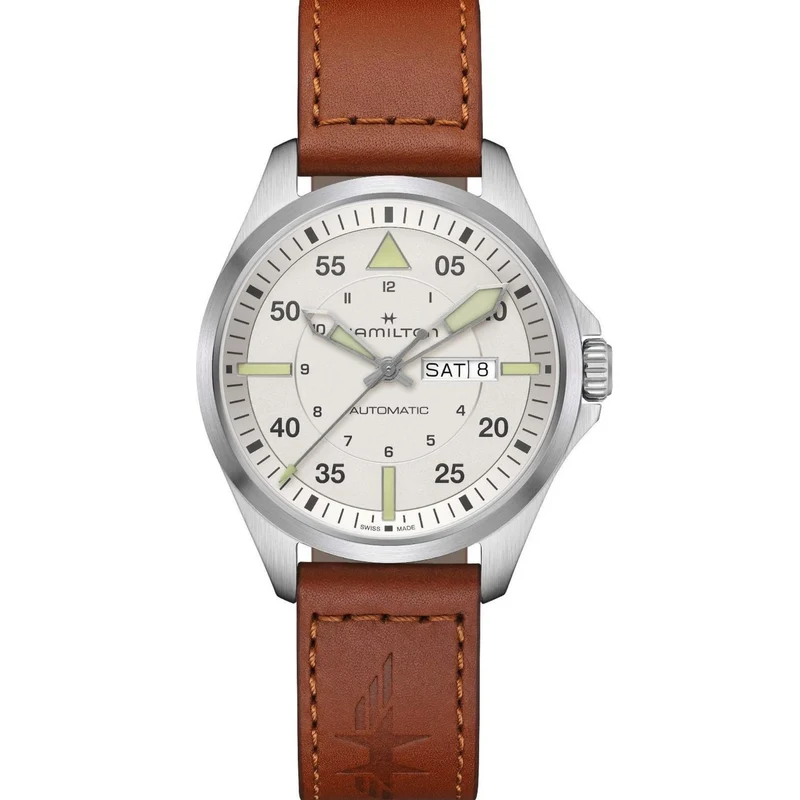 Hamilton Khaki Aviation 42mm Silver Dial Leather Mens Automatic Watch H64635550