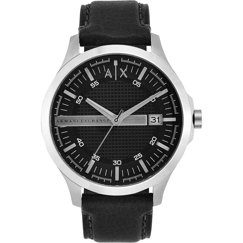 Armani Exchange Hampton 46mm Black Dial Leather Mens Quartz Watch AX2101