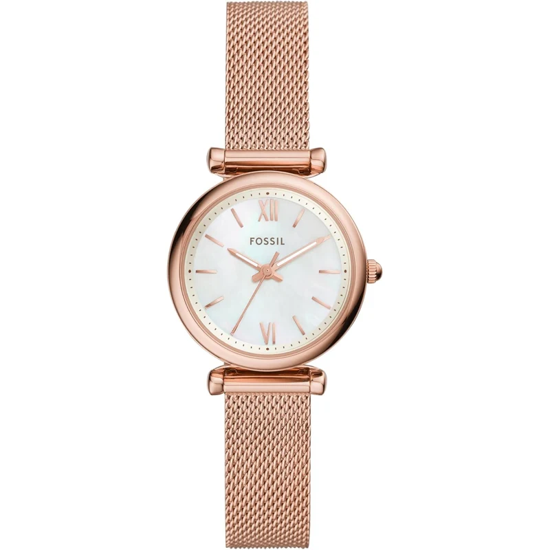 Fossil Carlie 28mm White Mother of Pearl Dial Steel Ladies Quartz Watch ES4433