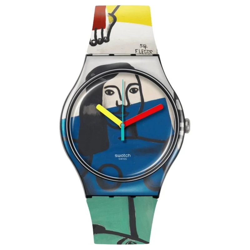 Swatch Leger's Two Women Holding Flowers Silicone Strap Watch SUOZ363C