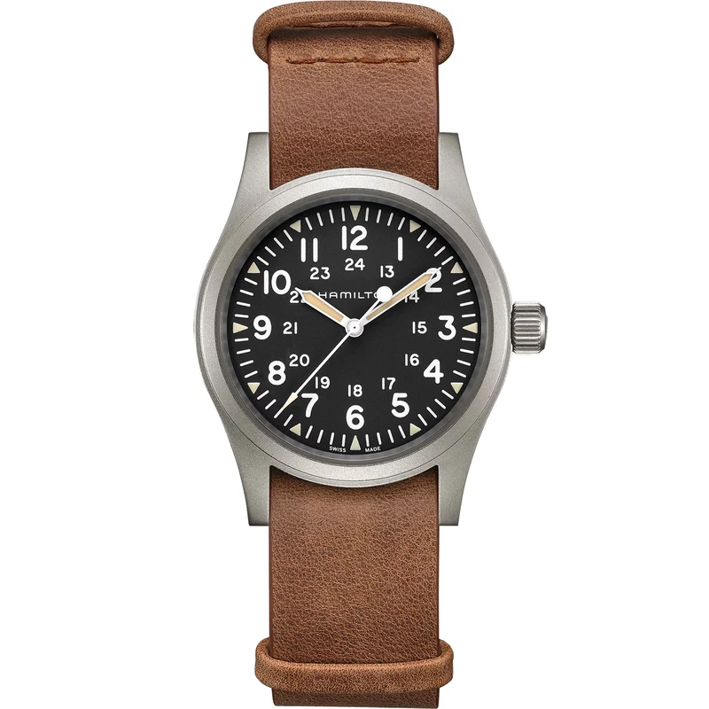 Hamilton Khaki Field 38mm Black Dial Leather Mens Mechanical Watch H69439531
