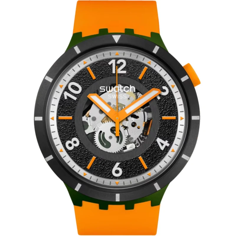 Swatch Big Bold Fall-Iage Black Dial Silicone Strap Watch SB03G107