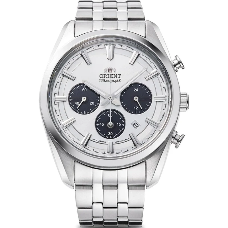 Orient Stretto 40mm Chronograph White Dial Steel Mens Solar Watch RA-TX0305S10B