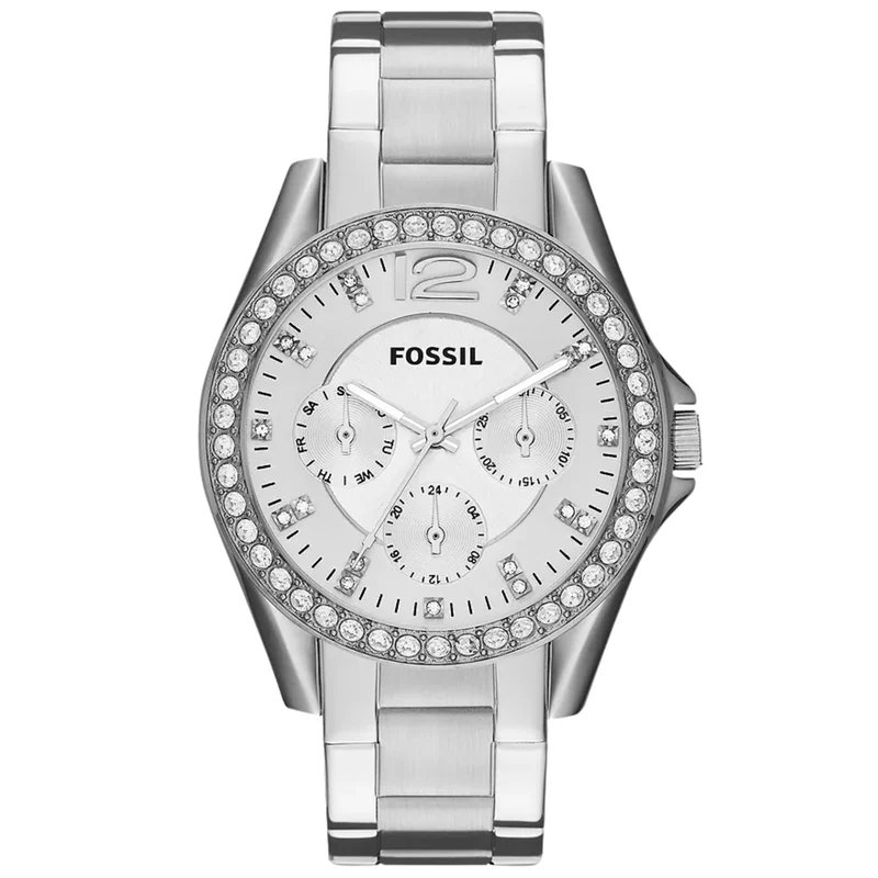 Fossil Riley 38mm Chronograph Silver Dial Steel Ladies Quartz Watch ES3202