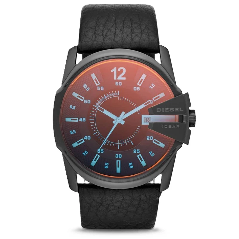 Diesel Master Chief 45mm Black Dial Leather Mens Quartz Watch DZ1657