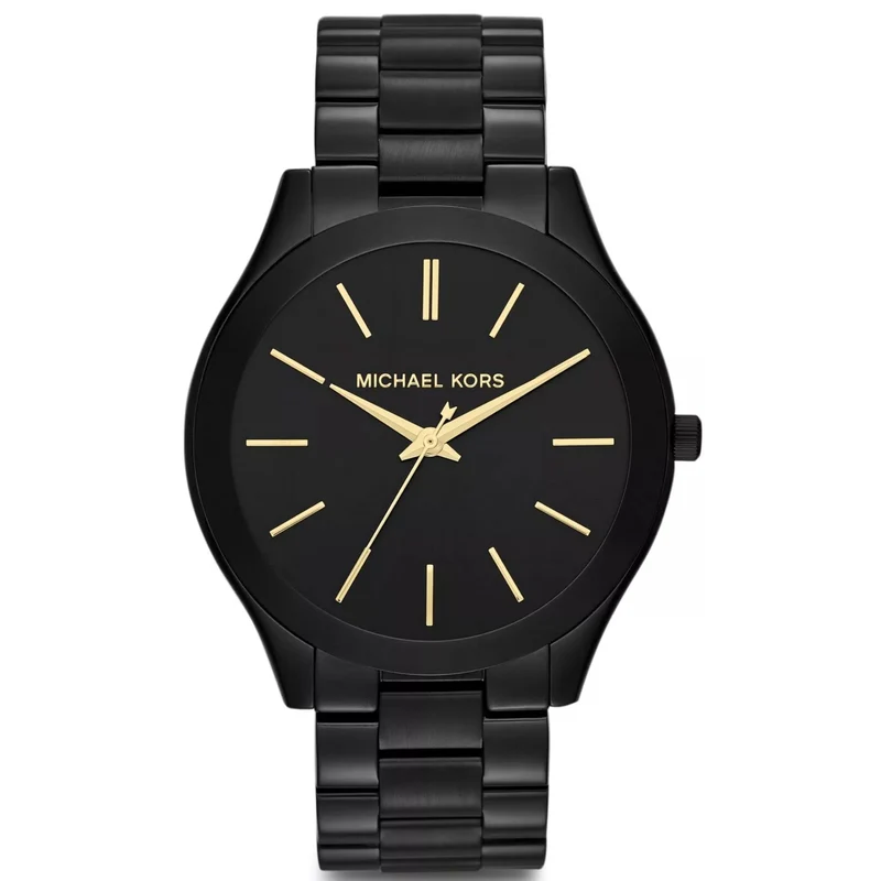Michael Kors Slim Runway Black-Tone Stainless Steel Strap Black Dial Women’s Watch MK3221