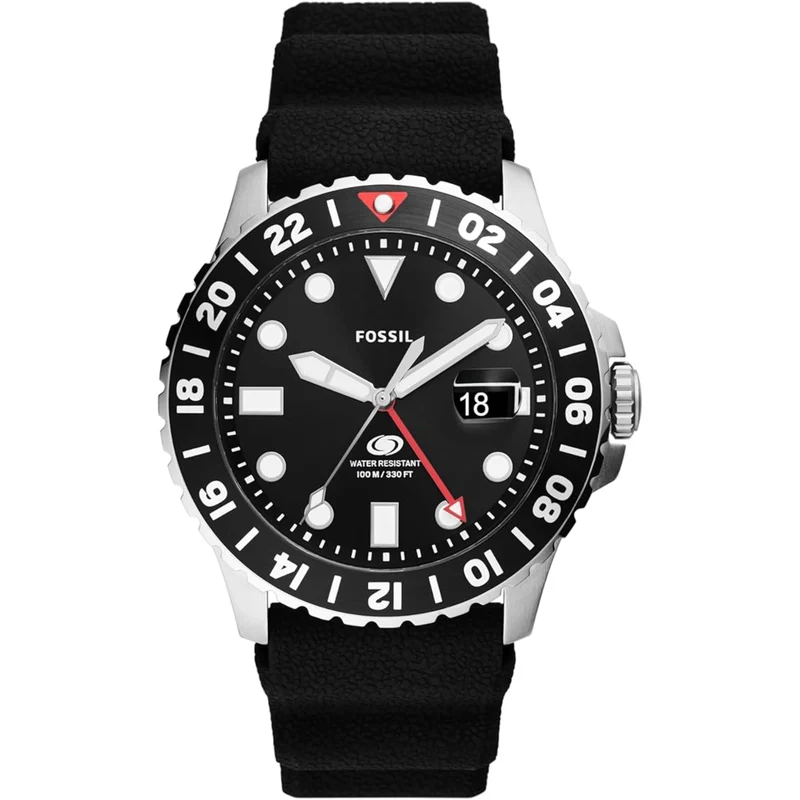 Fossil Blue GMT 46mm Black Dial Silicone Mens Quartz Watch FS6036