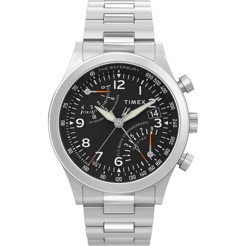 Timex Waterbury 43mm Chronograph Black Dial Steel Mens Quartz Watch TW2W47800