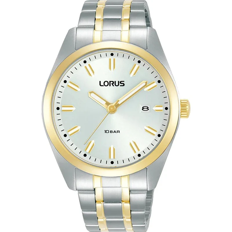 Lorus Sports Date White Sunray Dial Steel Strap Men's Watch RH978PX9