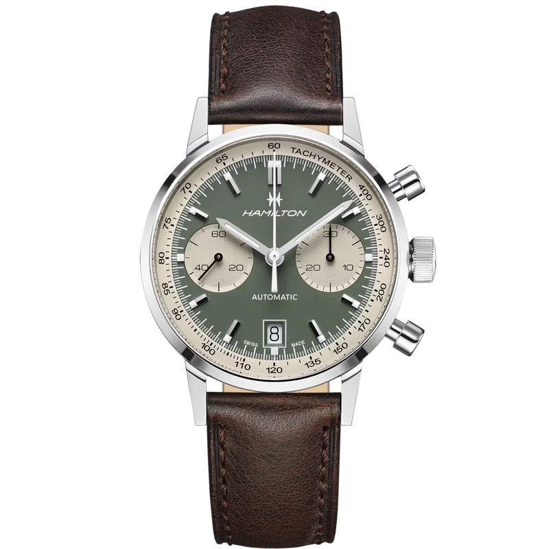 Hamilton American Classic 40mm Chronograph Green Dial Leather Mens Automatic Watch H38416560