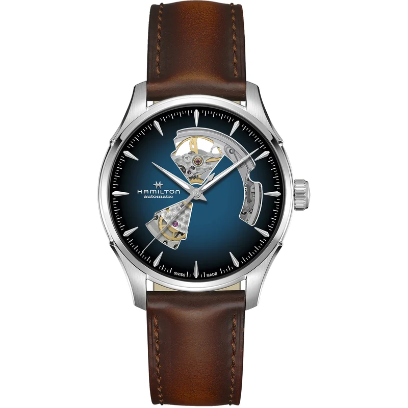 Hamilton Jazzmaster 40mm Open Heart Blue Dial Leather Mens Automatic Watch H32675540