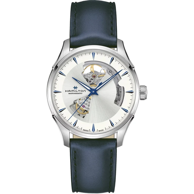 Hamilton Jazzmaster 40mm Open Heart Silver Dial Leather Mens Automatic Watch H32675650