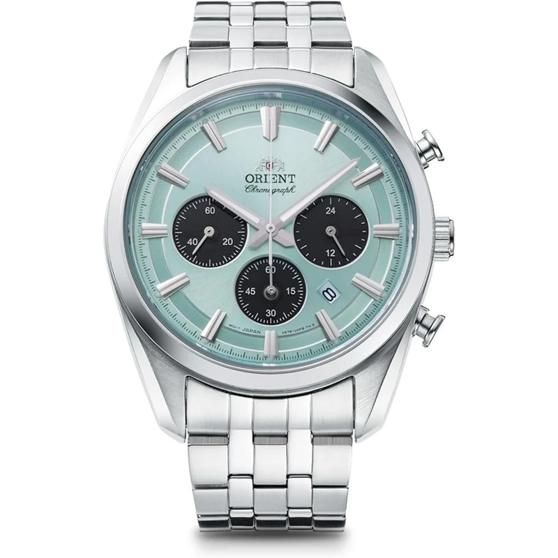 Orient Stretto 40mm Chronograph Blue Dial Steel Mens Solar Watch RA-TX0304L10B