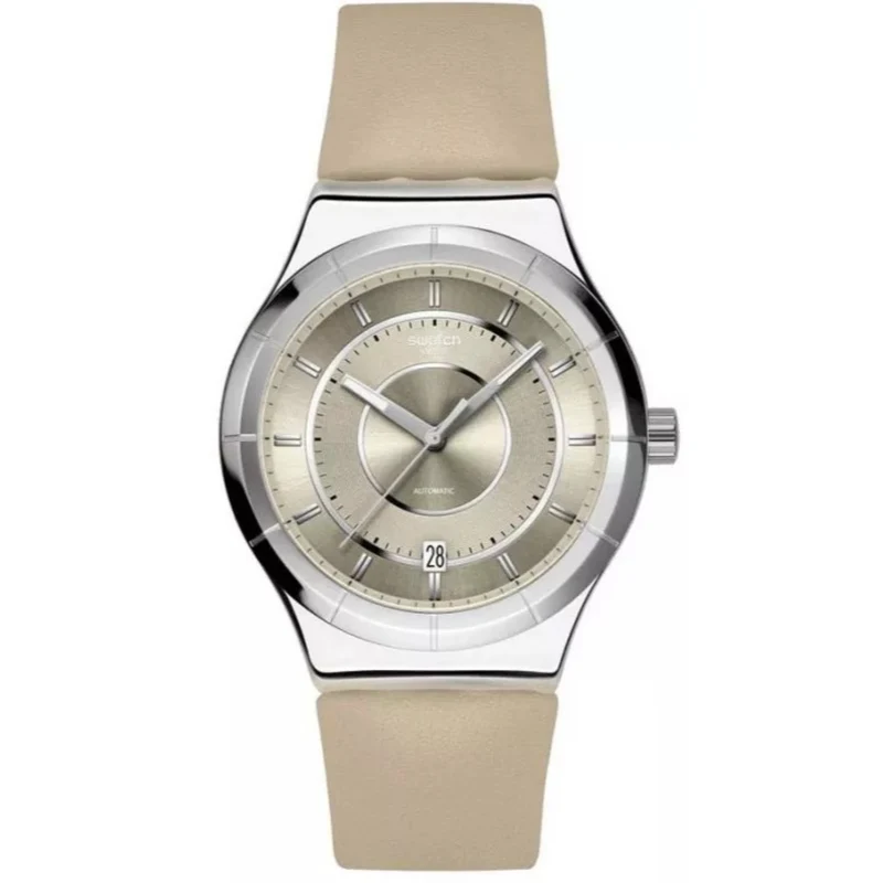 Swatch Mocha Dream Beige Dial Leather Strap Watch YIS434