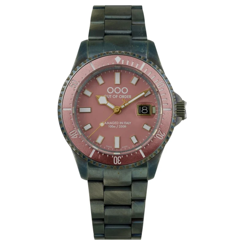 Out of Order Cipria Casanova Ultra Distressed Quartz Pink Dial Steel Strap Men's Watch OOO.001-27.CI