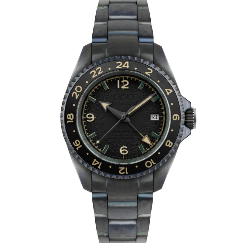Out Of Order Black Trecento GMT Automatic Black Dial Steel Strap Men's Watch OOO.001-24.NE