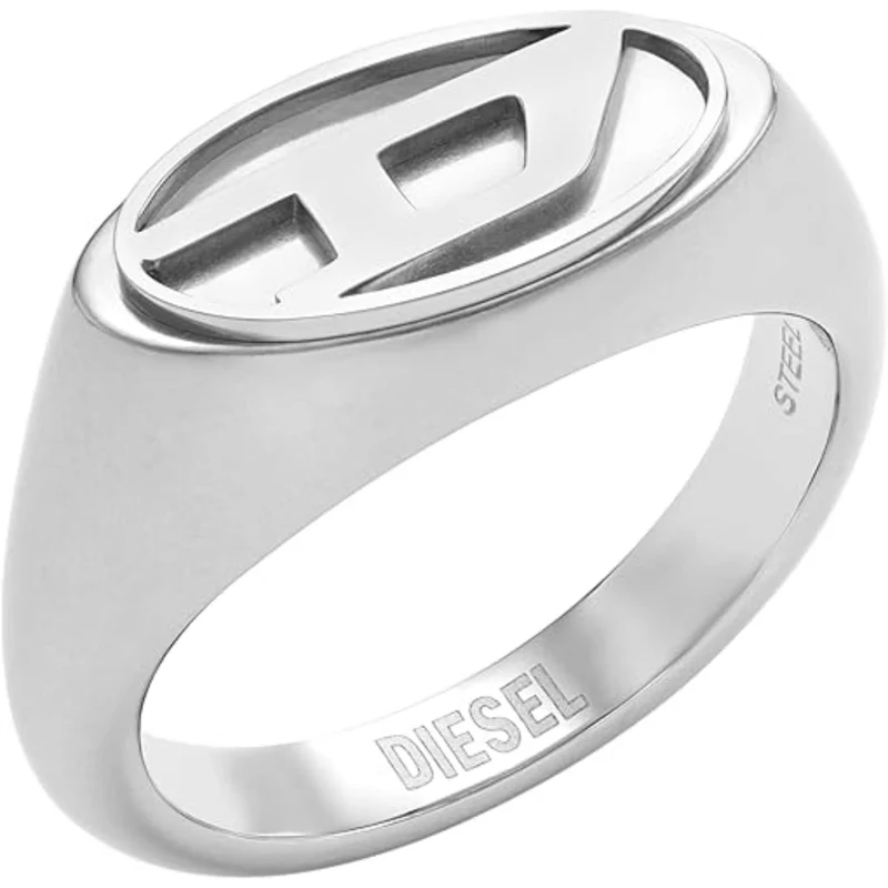 Diesel Silver Stainless Steel Logo Signet Ring DX1475040-11.5