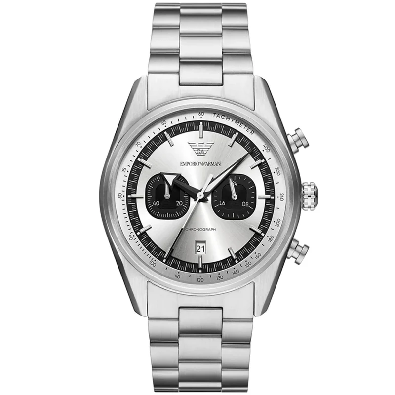 Emporio Armani Racer 42mm Chronograph Silver Dial Steel Mens Quartz Watch AR11636