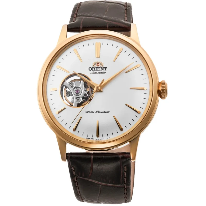 Orient Bambino 40.5mm Open Heart White Dial Leather Automatic Mens Watch RA-AG0003S30B