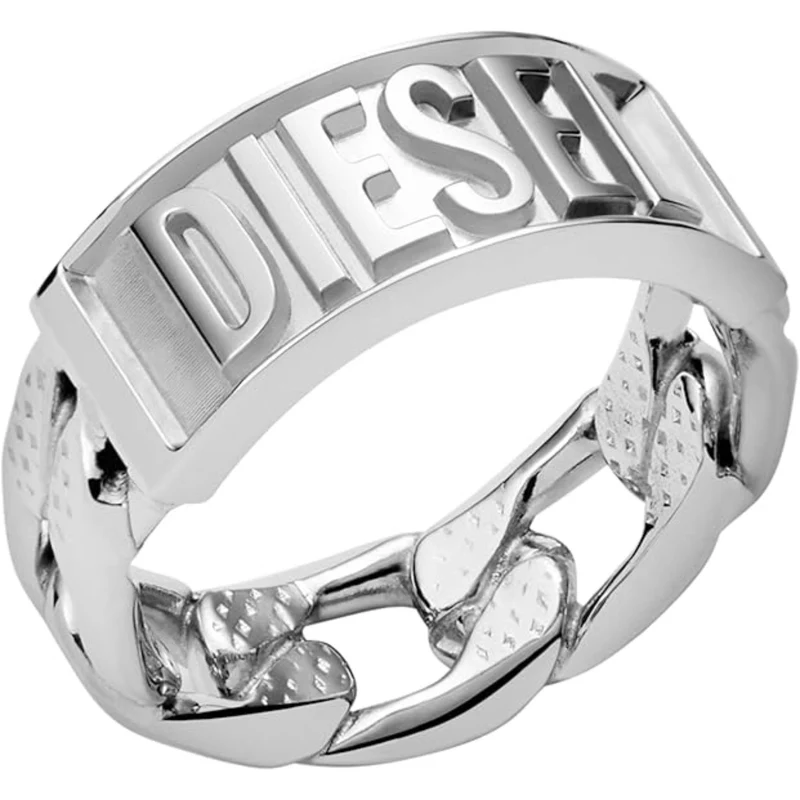 DIESEL Engraved Logo Stainless Steel Ring Silver for Men DX1347040-11.5