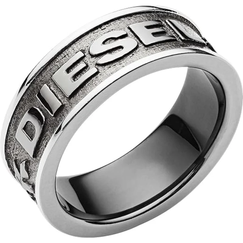 Diesel Men’s Gunmetal Gray Stainless Steel Logo Band Ring DX1108060-11.5