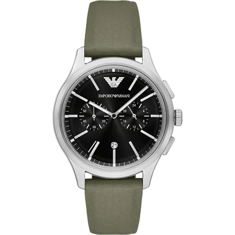 Emporio Armani Gianni T-Bar 42mm Chronograph Black Dial Rubber Mens Watch AR11693