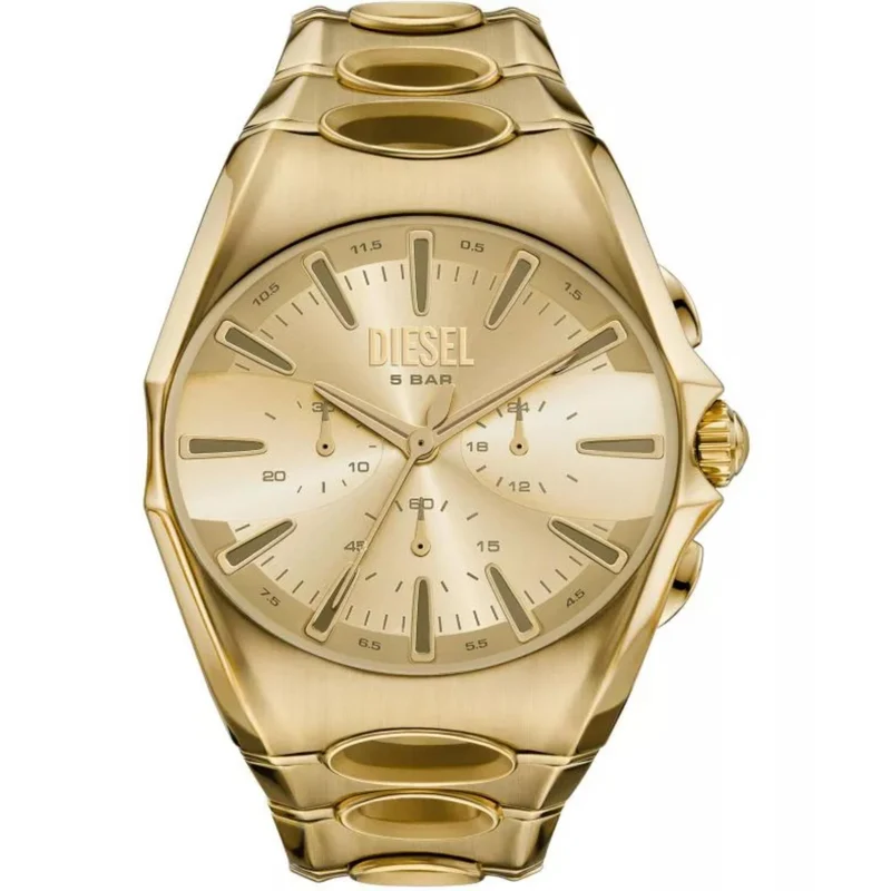 Diesel D-Curve 44mm Chronograph Gold Dial Steel Mens Quartz Watch DZ4695