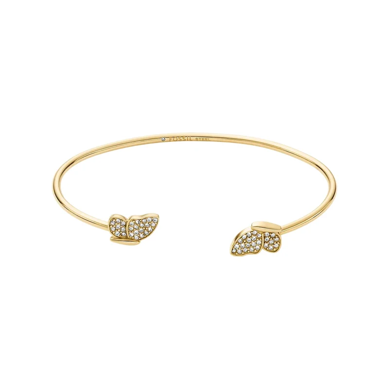 Fossil Sutton Pavé Butterfly Gold-Tone Stainless Steel Cuff Women's Bracelet JF04923710