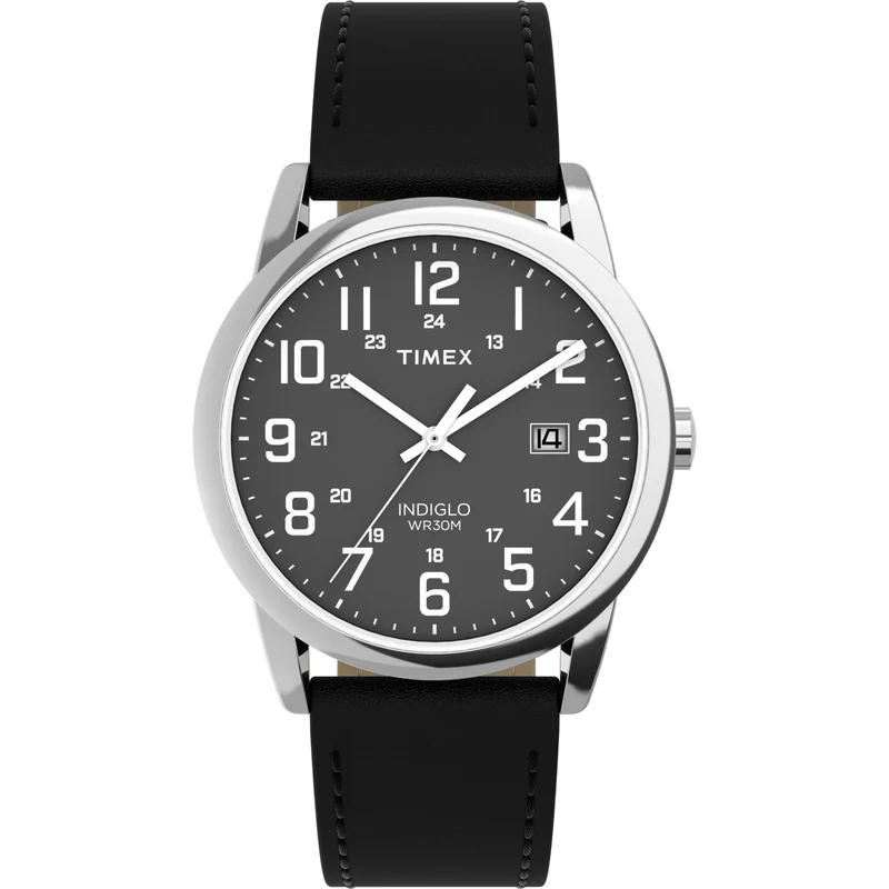 Timex Easy Reader 38mm Black Dial Leather Mens Quartz Watch TW2Y12800