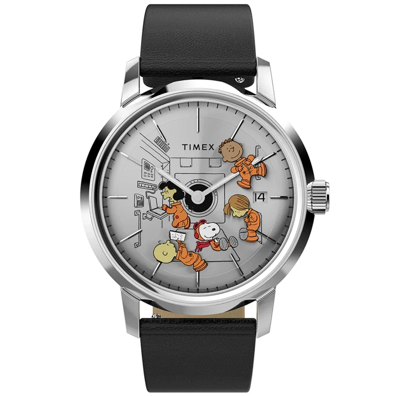 Timex Peanuts 40mm Silver Dial Leather Mens Quartz Watch TW2W87200