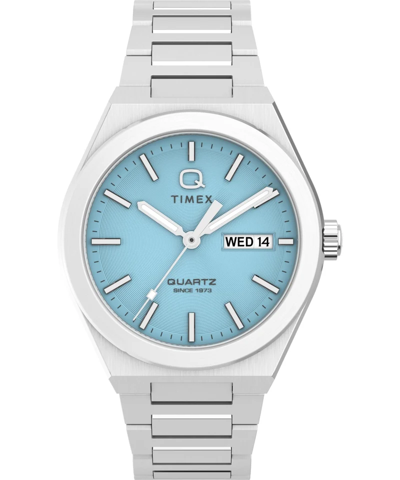 Timex Q 39mm Blue Dial Steel Mens Quartz Watch TW2Y35200