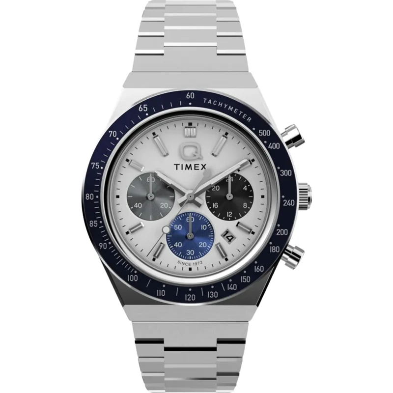 Timex Q 40mm Chronograph White Dial Steel Mens Quartz Watch TW2Y36200