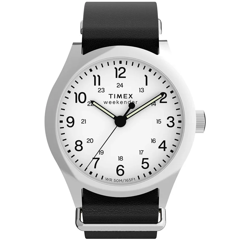 Timex Weekender 39mm White Dial Leather Mens Quartz Watch TW2Y35900