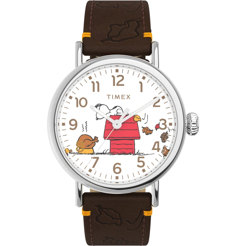 Timex Peanuts 40mm White Dial Leather Quartz Watch TW2W44300