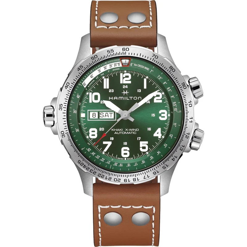 Hamilton Khaki Aviation 45mm Green Dial Leather Mens Automatic Watch H77735560