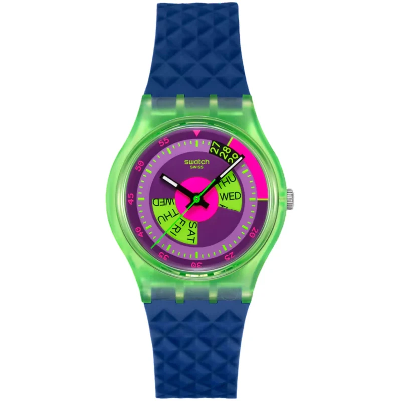 Swatch Originals Neon Skychart Quartz Purple Dial Silicone Strap Watch SO28G704