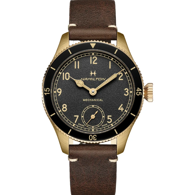 Hamilton Khaki Aviation 43mm Pilot Pioneer Bronze Black Dial Leather Mens Mechanical Watch H76709530
