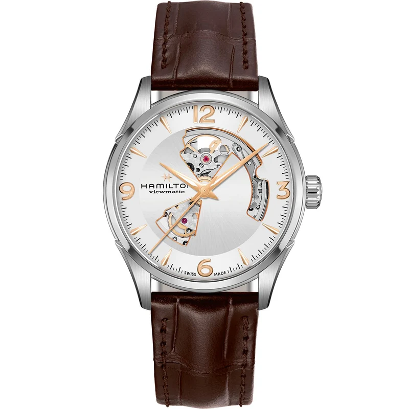 Hamilton Jazzmaster 42mm Open Heart Silver Dial Leather Mens Automatic Watch H32705551