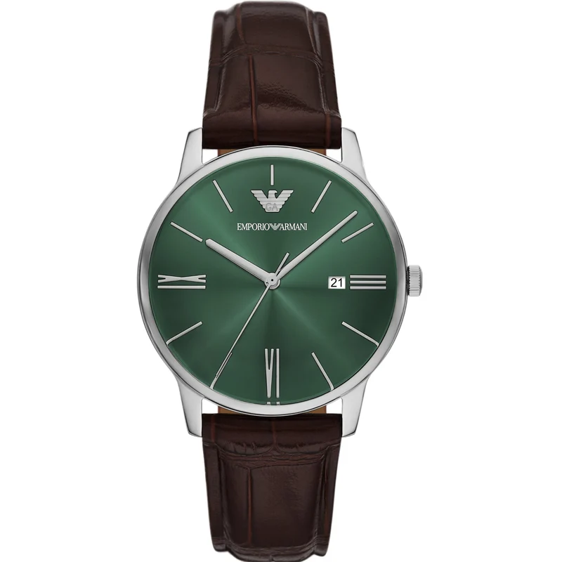 Emporio Armani Minimalist 39mm Green Dial Leather Mens Quartz Watch AR11672