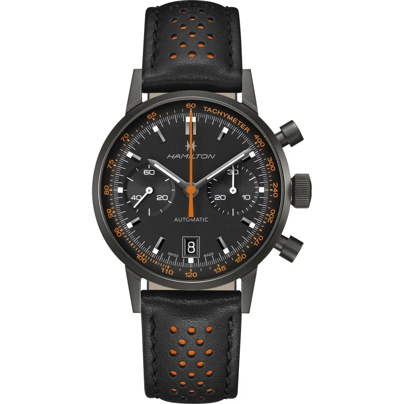 Hamilton American Classic 40mm Chronograph Black Dial Leather Mens Automatic Watch H38446732