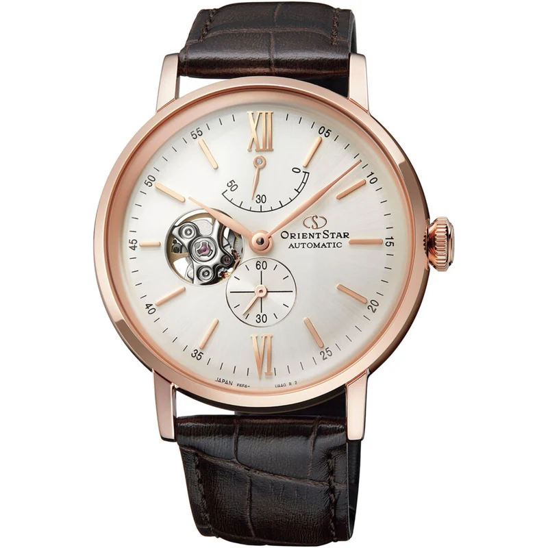 Orient Star Semi Skeleton 40mm Power Reserve White Dial Leather Mens Automatic Watch RE-AV0001S00B