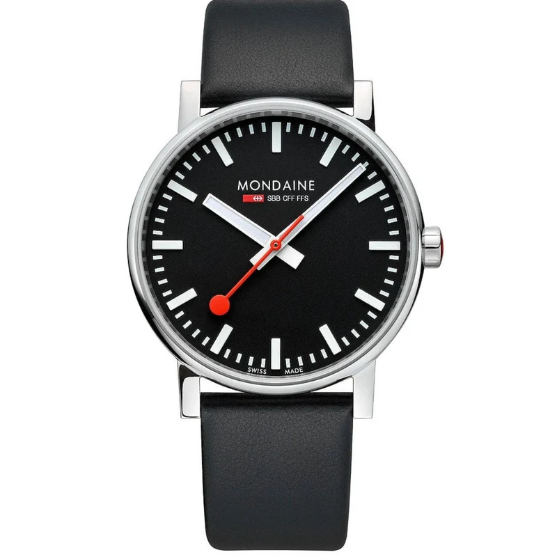 Mondaine Evo2 43mm Black Dial Leather Mens Quartz Watch MSE.43120.LB